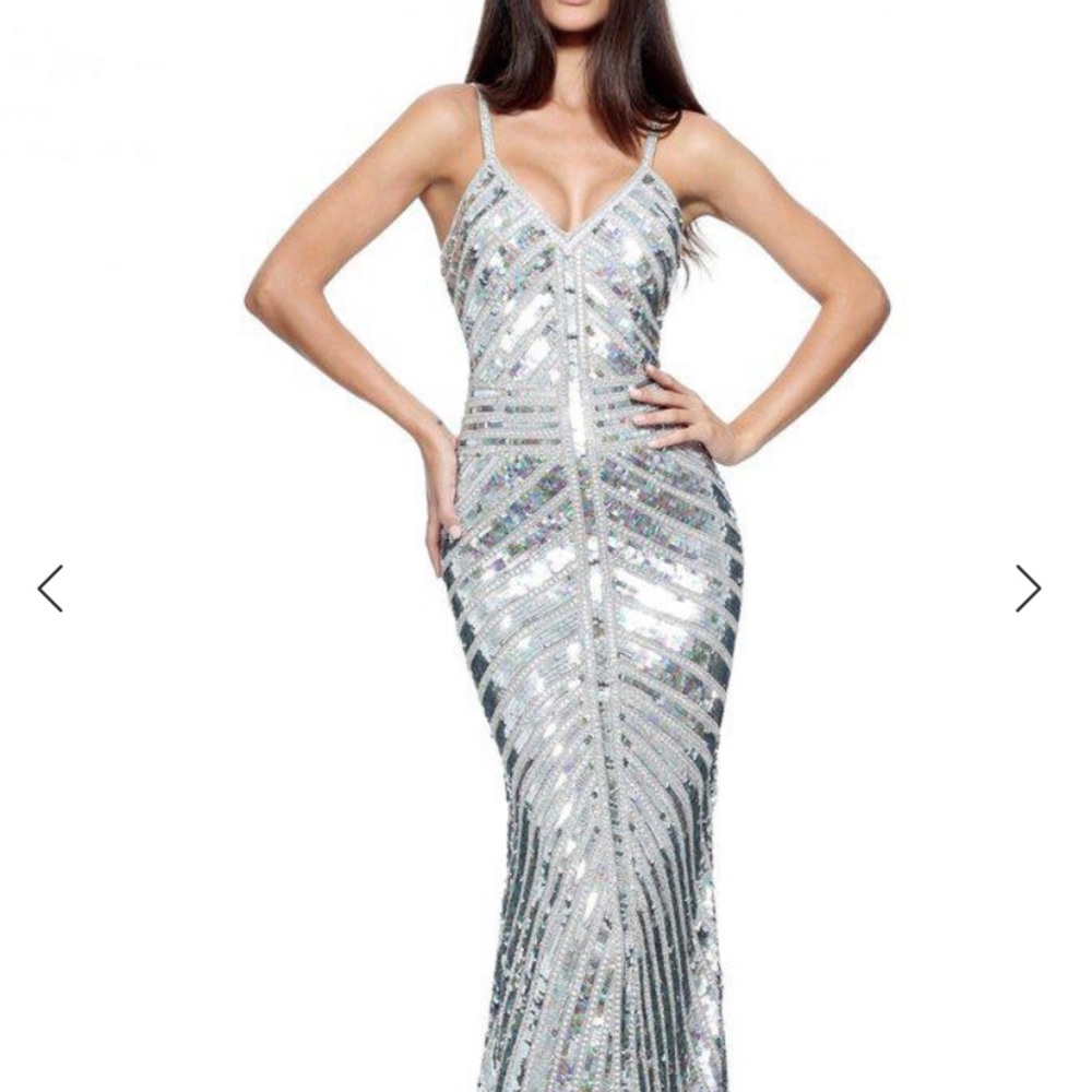 Sherri Hill V-neck silver sequin ball gown